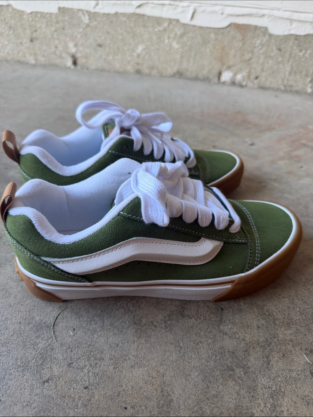 Vans Olive Green and White Old Skool Sneakers with Gum Outsole